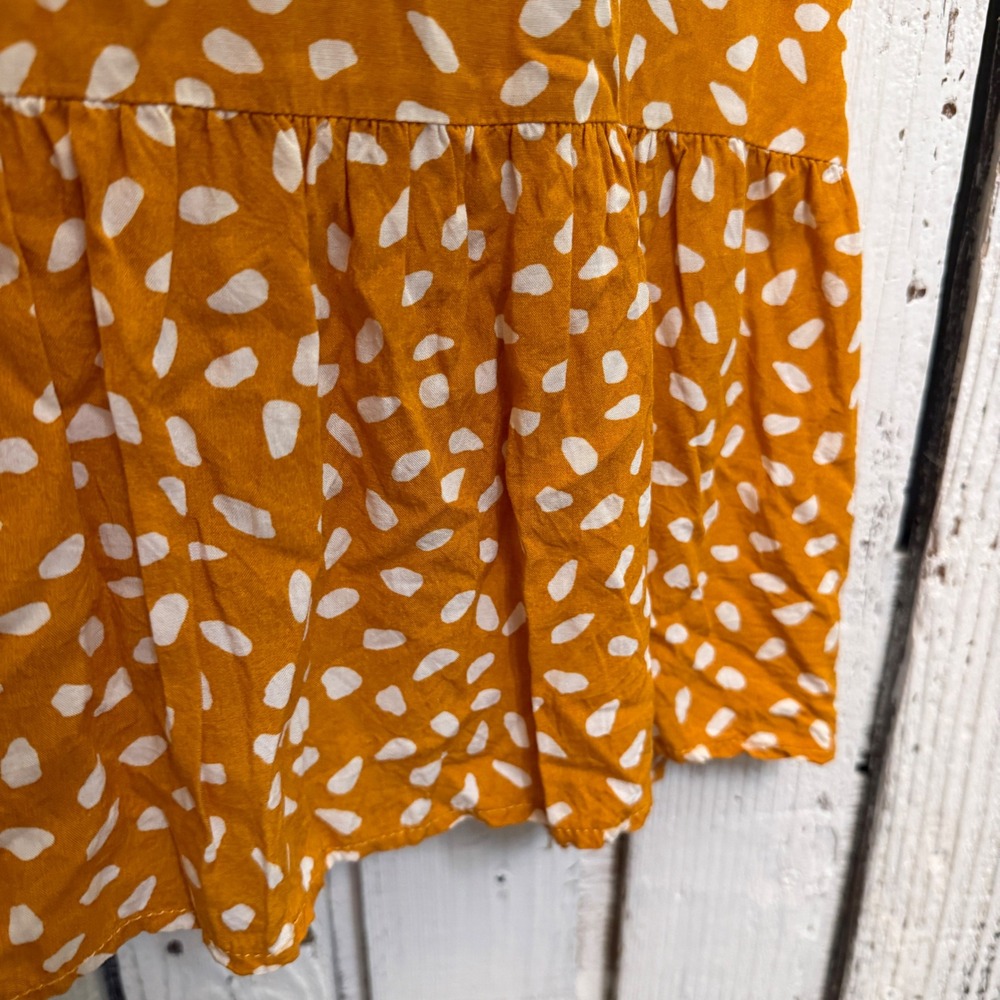 Brovave Mustard Yellow Abstract Polka Dot Midi Sundress Size L Ruffle Hem Boho - Picture 8 of 11